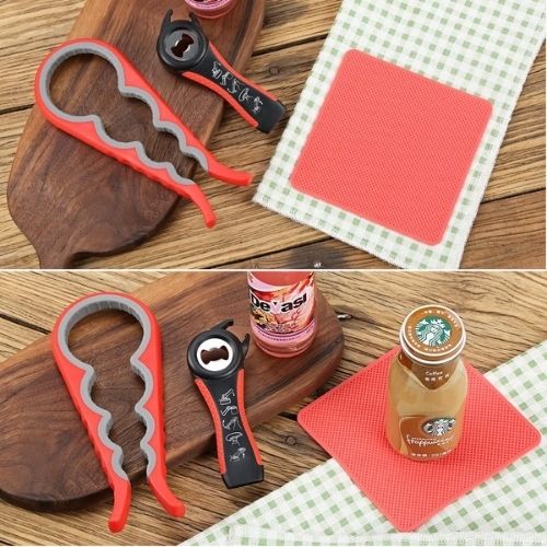 Jar Opener and Bottle Opener with Silicone Jar Gri
